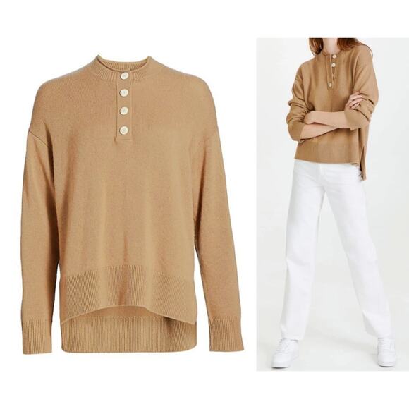 Theory Button Up 100% Cashmere Crew Neck Sweater in Beige Canvas Color XS $445 - Picture 5 of 12